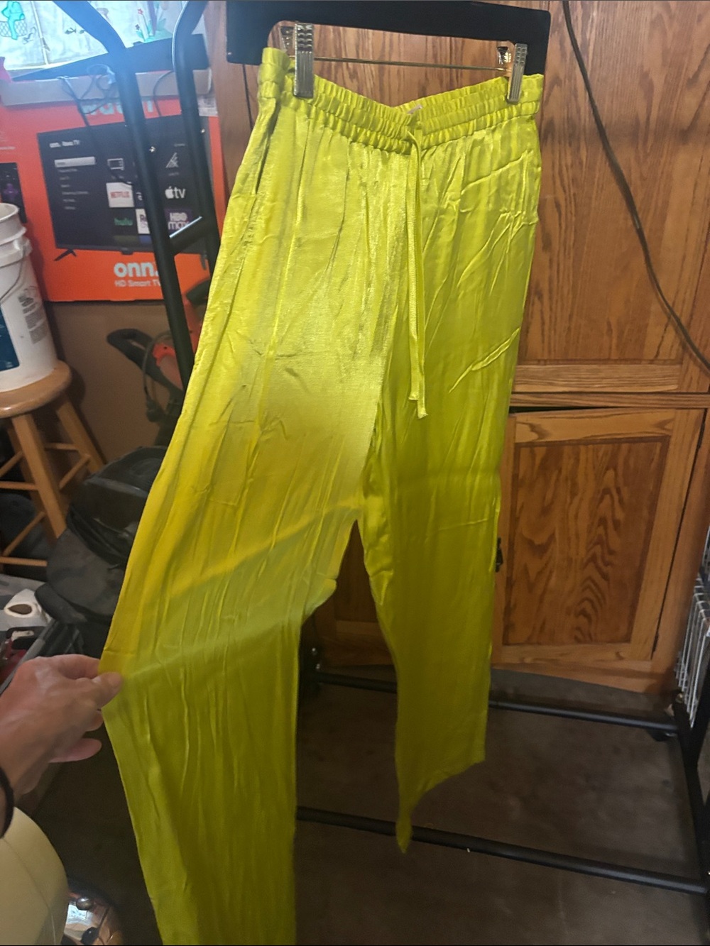 ESQUALO Neon Lime Satin Drawstring pants